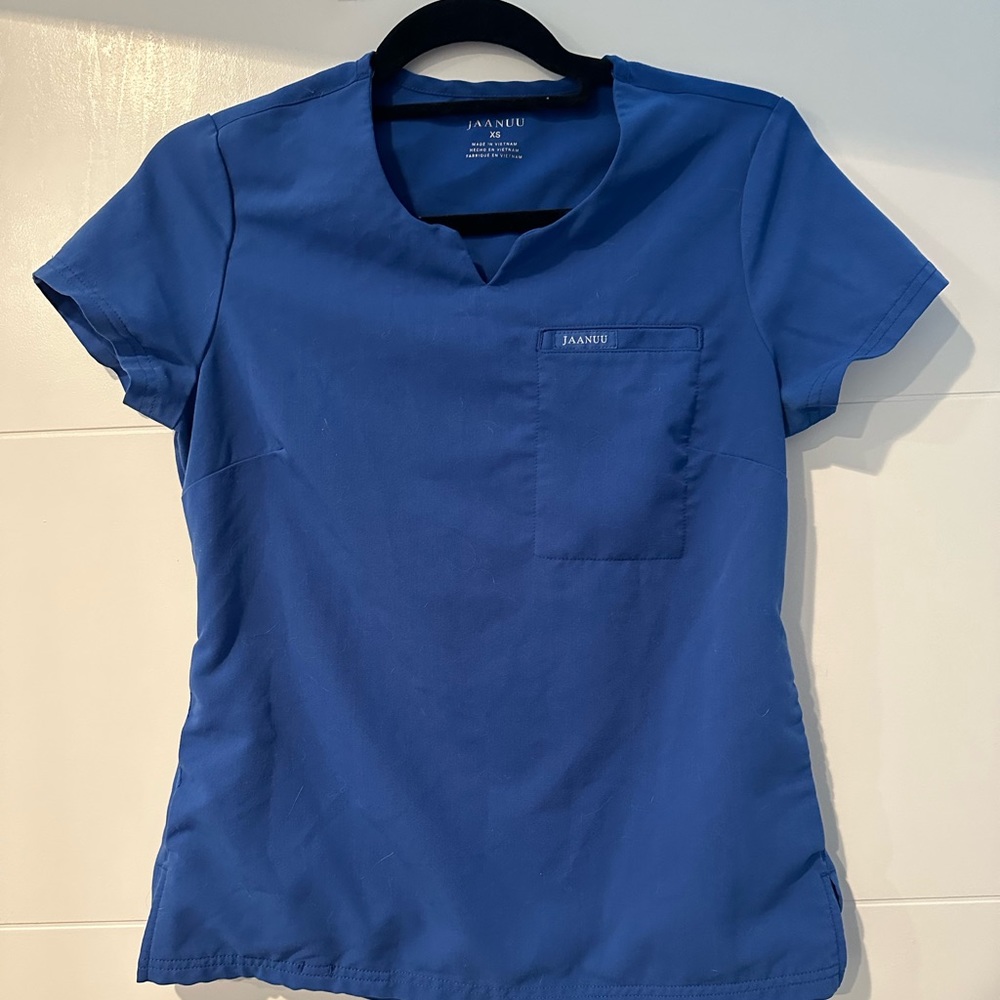 Jaanuu Royal blue 3 pocket notched scrub top
